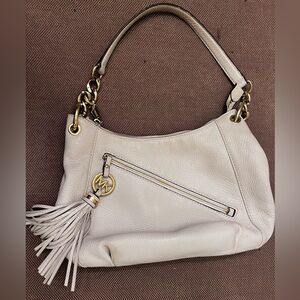 Michael Kors Off-White Leather Shoulder Bag with Gold Accents